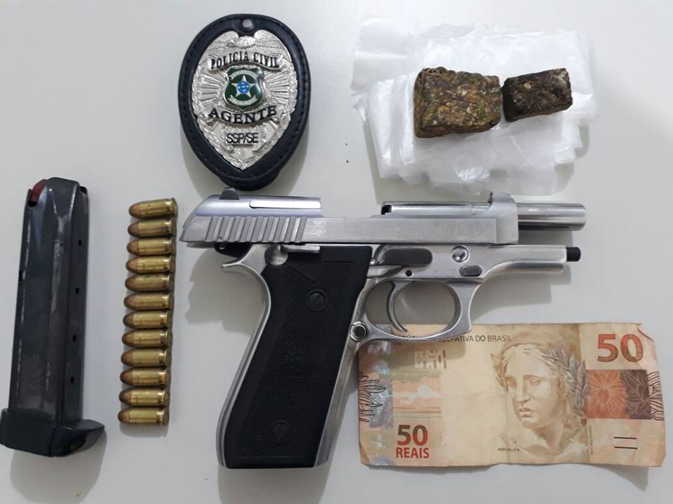 Polícia Civil em Estância prende ex-presidiário com droga e uma pistola calibre 380